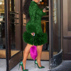 Vintage Mini Dress Women African Spring Feather Fall Sexy Bandage Long Sleeve Africa Bodycon Party Vestidos Birthday Streetwear