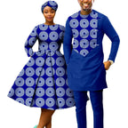 African Print Dresses for Women with Headwrap Matching Couple Outfits Men Patchwork Shirt and Pants Sets Africa Clothing Y22C075