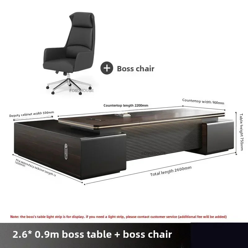 Modern Wooden Boss Office Desks Light Luxury Office Furniture Design with Storage Cabinet Study Desk Commercial President Desk