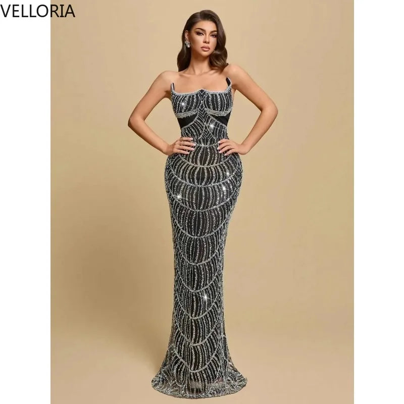 Black Prom Dress Silver Geometric Sequin Mermaid Evening Gown 2025 Structured Corset Vintage Great Gatsby Party Dress Customized