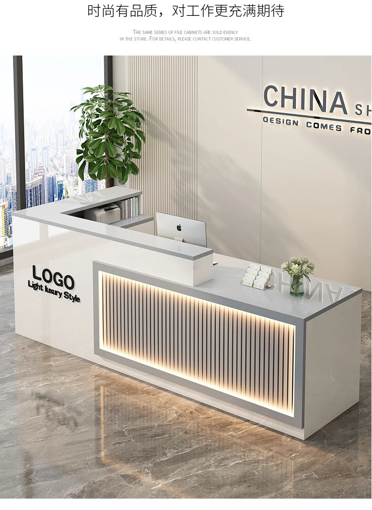 Luxury Simple Reception Desk Logo Salon Decorations Modern Reception Desk Office Beauty Mostrador Recepción Commercial Furniture