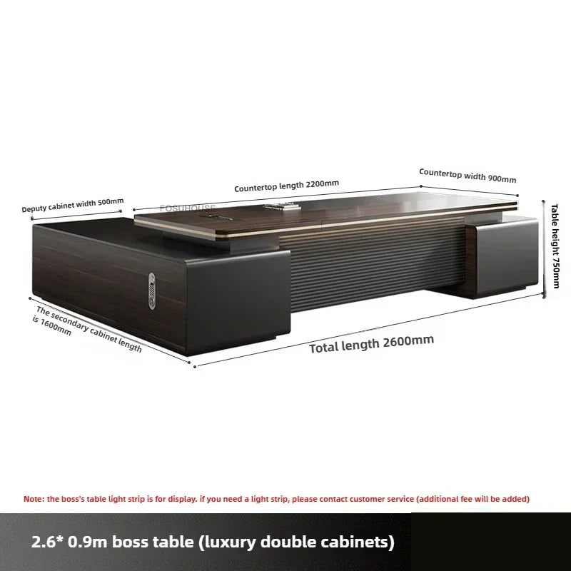 Modern Wooden Boss Office Desks Light Luxury Office Furniture Design with Storage Cabinet Study Desk Commercial President Desk