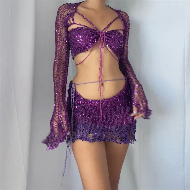 Sequined Knitted 3-Piece Set