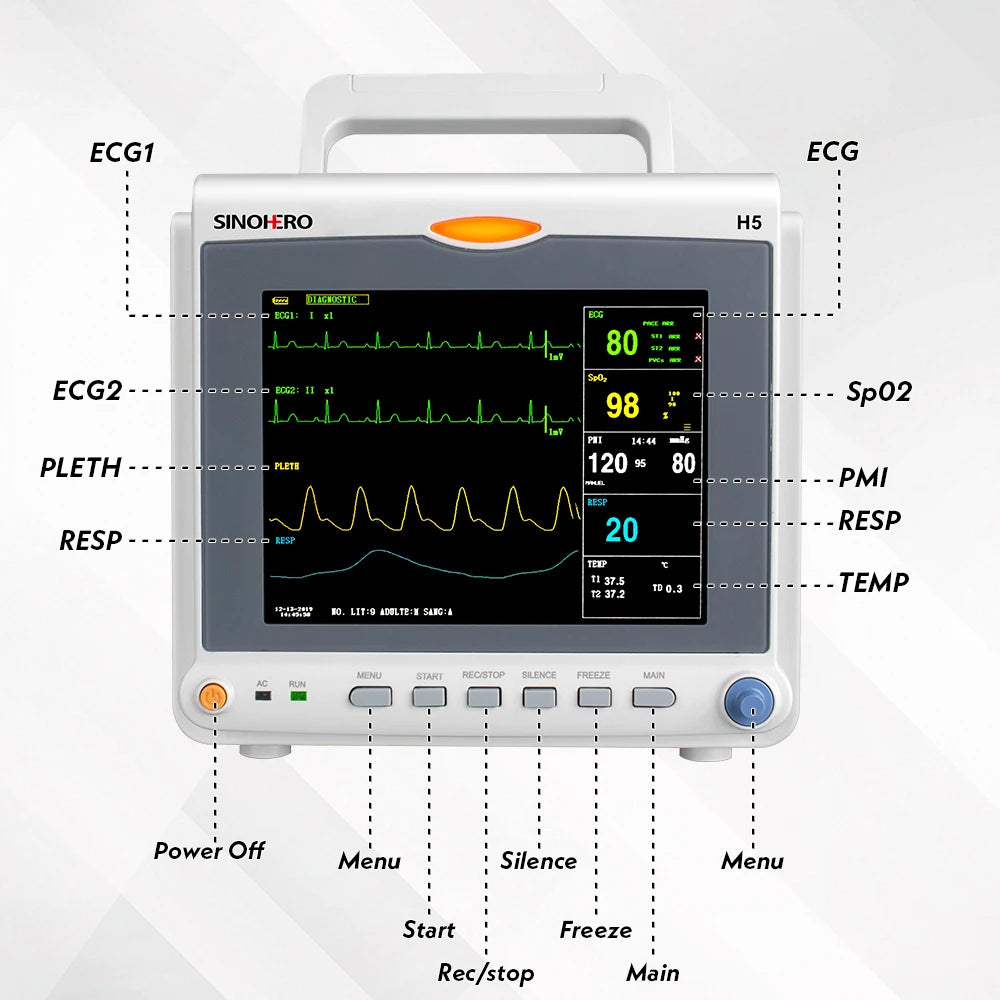 6-Parameter Patient ECG Vital Sign Monitor