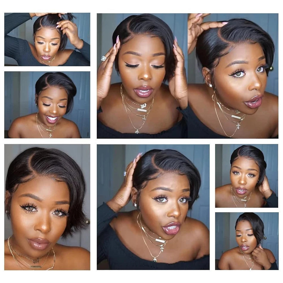 Pixie Cut 13x4 Transparent Lace Front Wigs Human Hair Wig For Women Short Straight Lace Frontal Wig 180% Daily Party Mother Gift