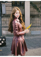 2025 New Fashion PU Leather Dress for Women High Street Trend Long Sleeve Slimming Elegant Pleated Dresses Female Clothing