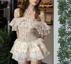 2025 Women's Dress - Sweet Style Sexy V-Neck A-Line Skirt with Waistline and Flowery Cake - Pure Erotic Girl's Dress