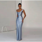 One Shoulder Cowl Neck Maxi Dress