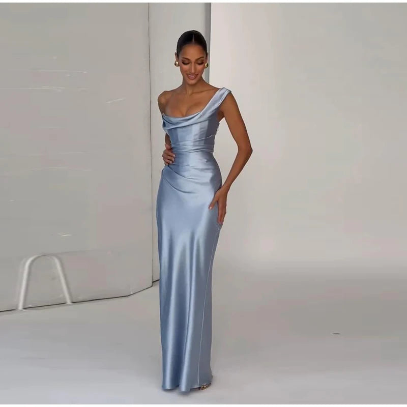 One Shoulder Cowl Neck Maxi Dress