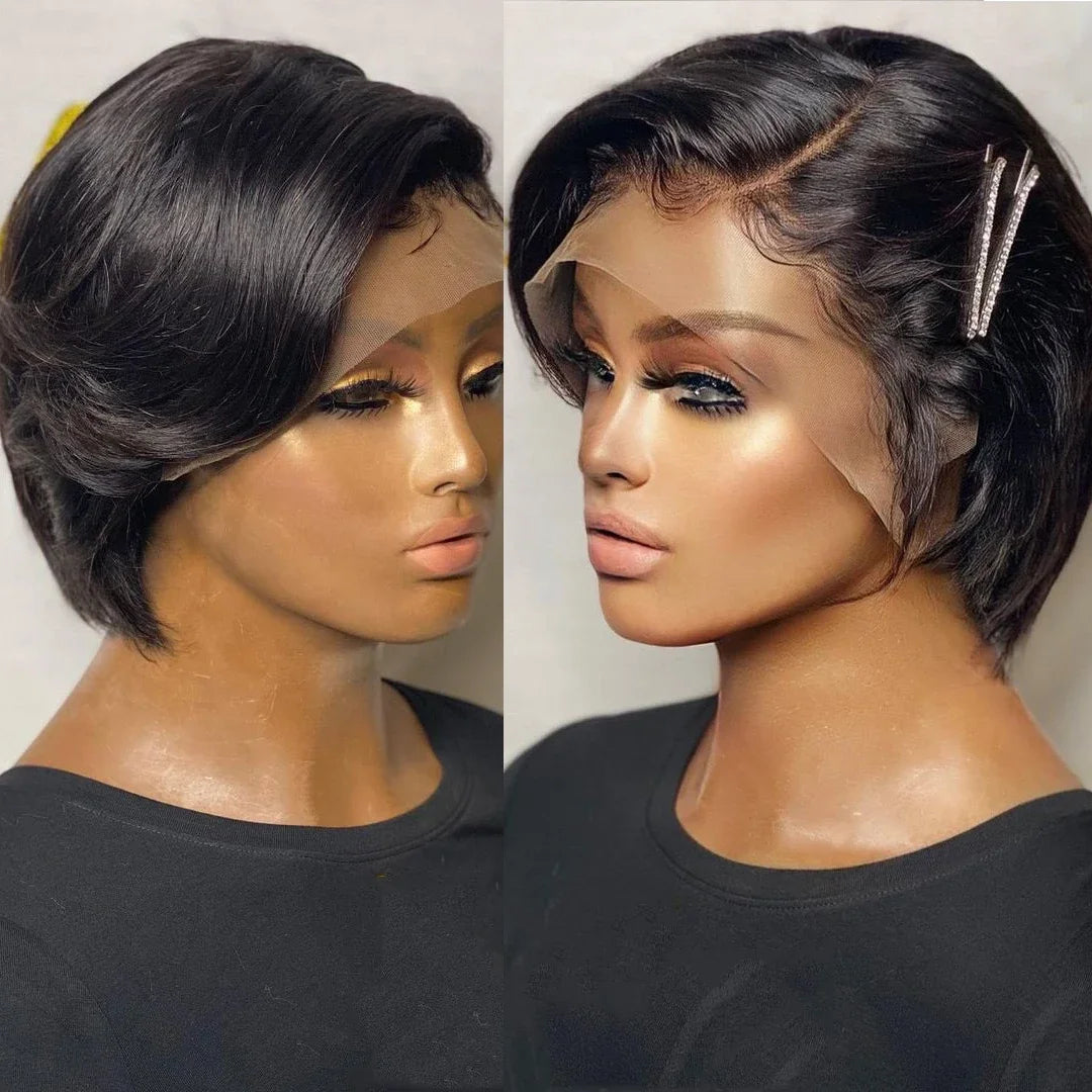 Pixie Cut 13x4 Transparent Lace Front Wigs Human Hair Wig For Women Short Straight Lace Frontal Wig 180% Daily Party Mother Gift