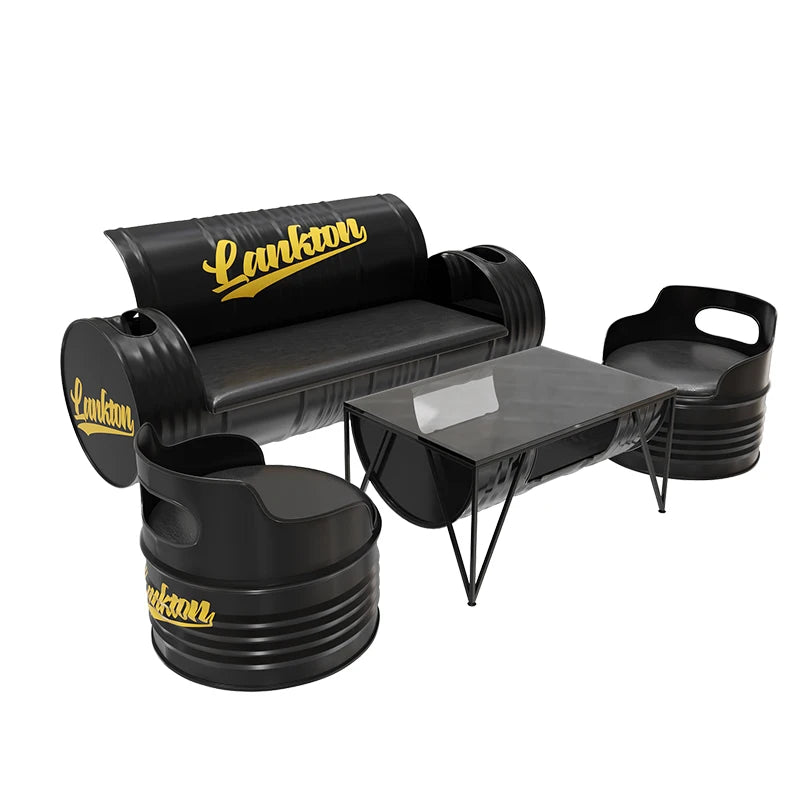 Industrial wind oil drum table and chair combination milk tea barbecue restaurant indoor and outdoor wrought iron furniture can