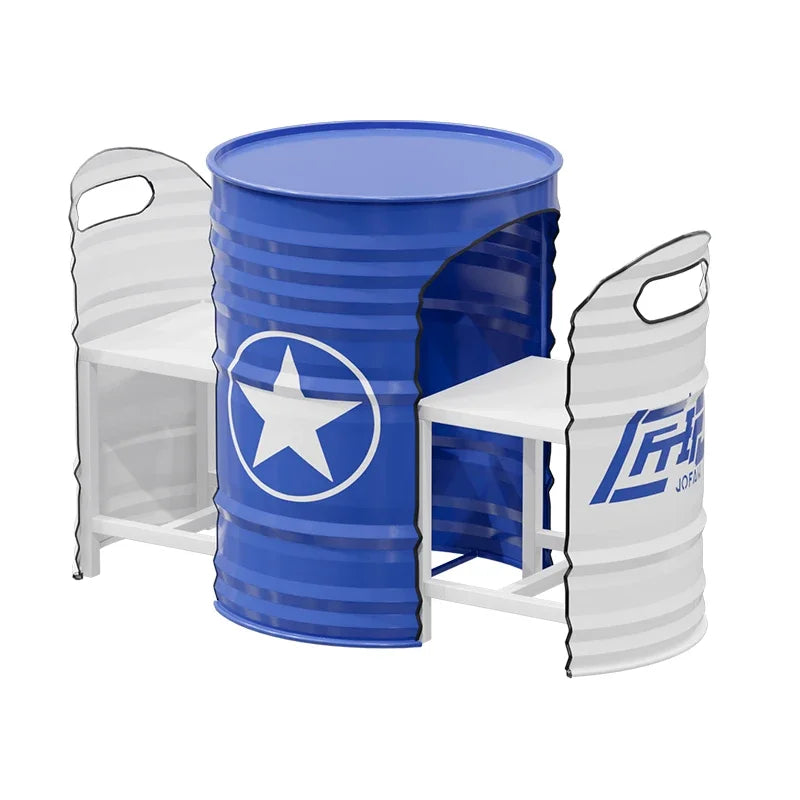 Industrial Style Coffee Shop Courtyard Leisure Area Outdoor Iron Oil Drum Tables and Chairs