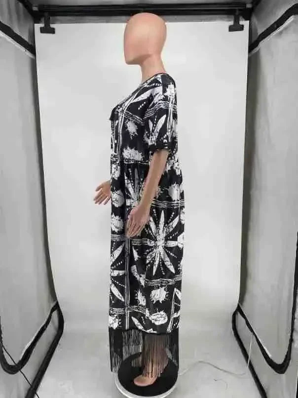 2025 African Dresses for Women Tassels African Fashion Boubou Dashiki Ankara Outfits Evening Gown Abayas Printing Kaftan Robe