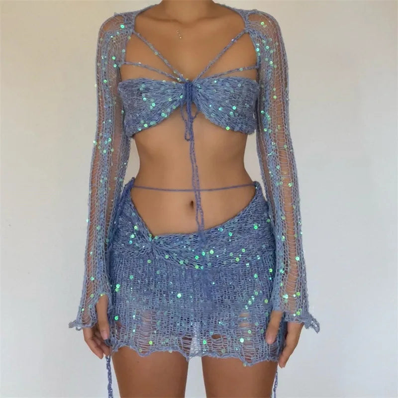 Sequined Knitted 3-Piece Set