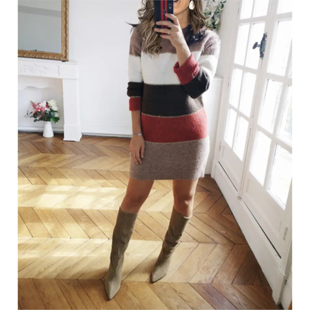 2025 Autumn Long Vestidos Para Mujer Dresses 2025 Woman Roupas Feminina Casual Simple Style Solid Color Splicing Winter Clothes