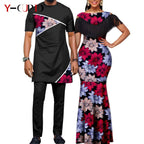 African Dresses for Women Matching Couple Outfits Bazin Riche Dashiki Slim Tassel Print Long Dresses for Party Vestidos Y23C009