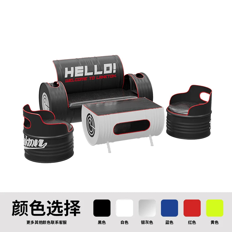 Industrial wind oil drum table and chair combination milk tea barbecue restaurant indoor and outdoor wrought iron furniture can