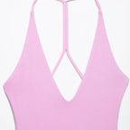 Women's Dresses 2025 Halter Pink Mini Dresses Chic v Neck Layer Ruffles Hem Dress A Line Vestido Summer Ladies Street Party Wear