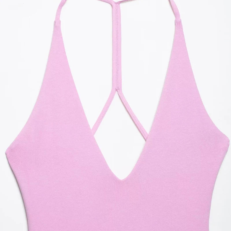 Women's Dresses 2025 Halter Pink Mini Dresses Chic v Neck Layer Ruffles Hem Dress A Line Vestido Summer Ladies Street Party Wear