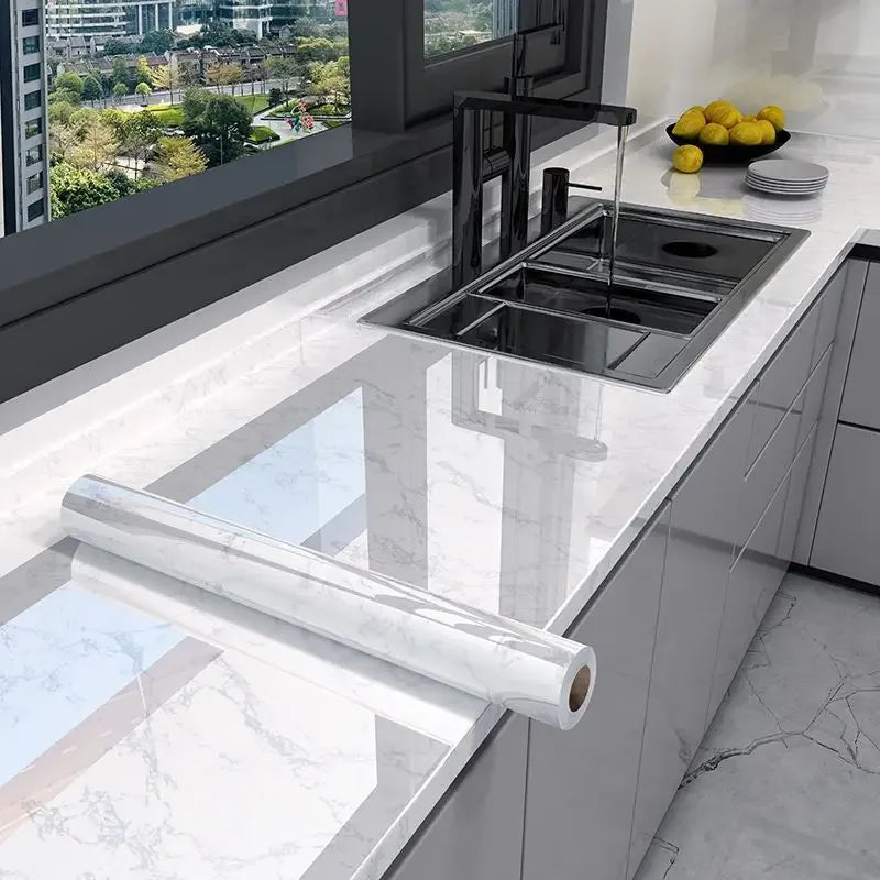 10M x 80CM Marble Self Adhesive Wallpaper Waterproof Oil Proof Kitchen Stickers Thermostability Decorative Film Home Decor