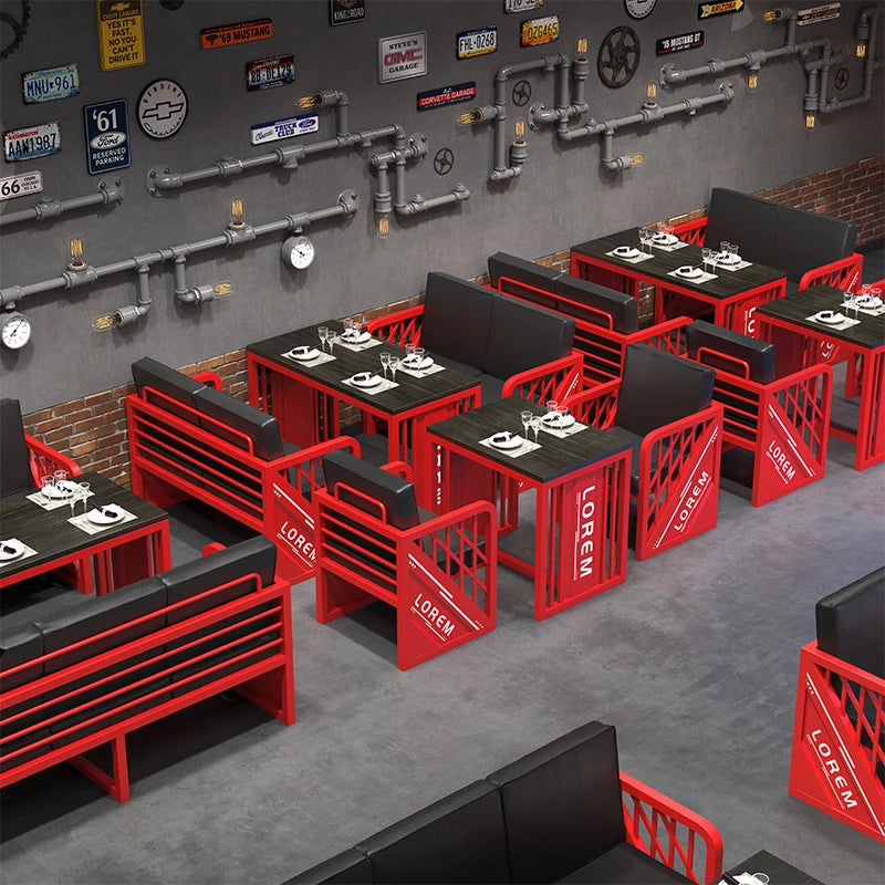 Industrial style booth bar Qingba retro wrought iron sofa coffee barbecue shop commercial restaurant dining table and chair