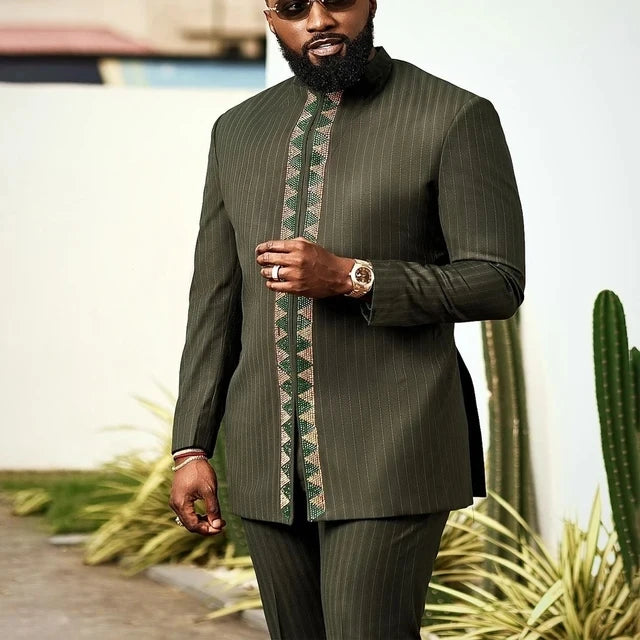 2024Kaftan Elegant African Men's suit Two-piece Agbada dress Wedding jacket and trousers Wedding suit African ethnic style