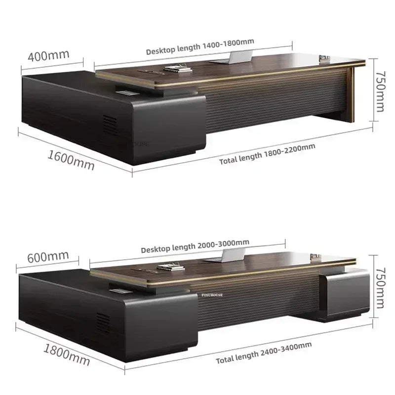 Modern Wooden Boss Office Desks Light Luxury Office Furniture Design with Storage Cabinet Study Desk Commercial President Desk