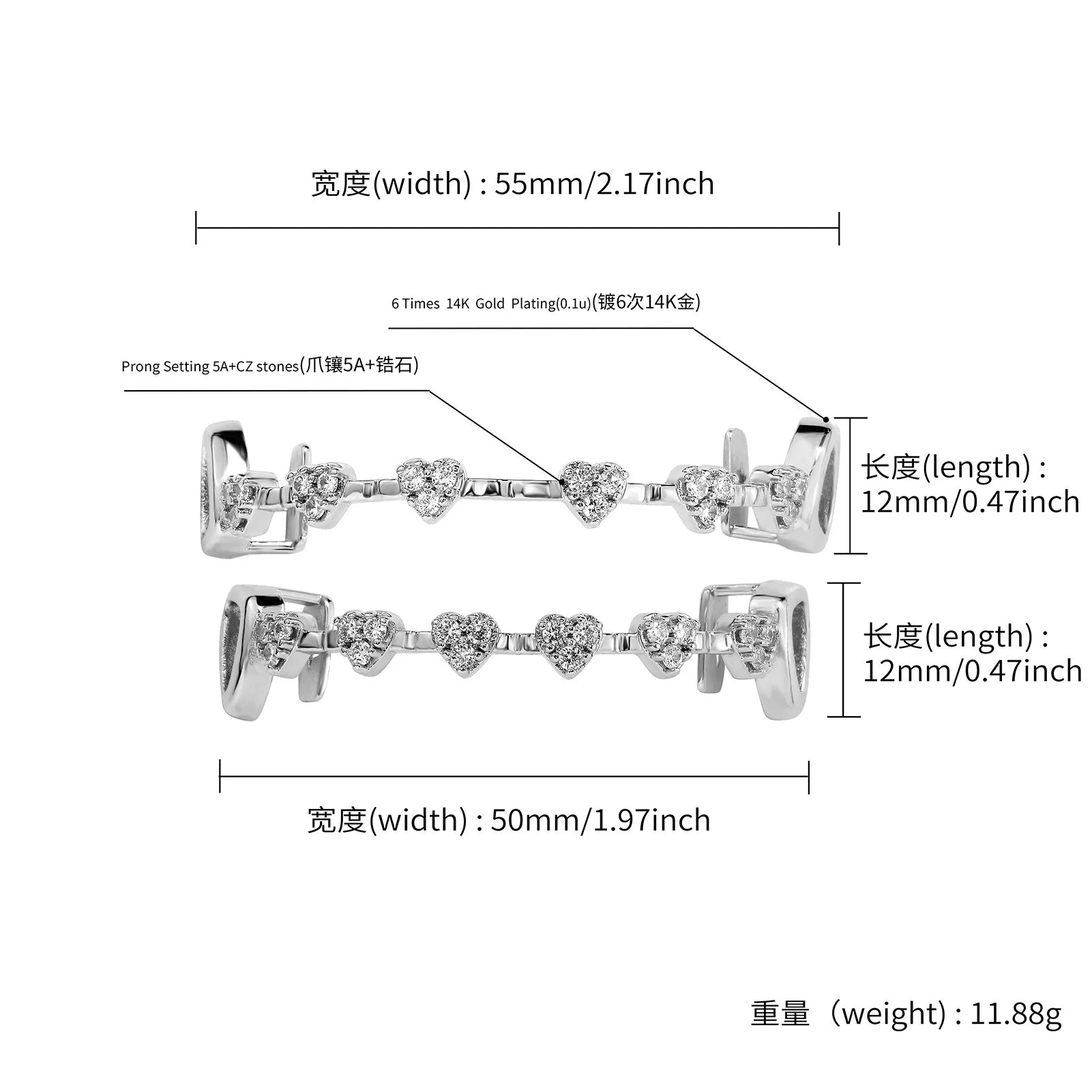 RACHELZ Hip Hop Full CZ Stone Hollow Teeth Caps For Women Men Jewelry Top Bottom Heart Zircon Tooth Grills Braces Cosplay