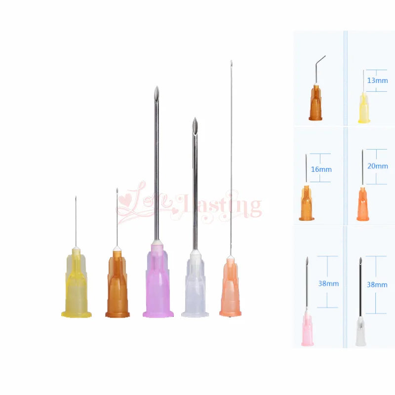 50pcs Pointed Injection Needle Dispensing Needle With Transparent Cap,16G 18G 20G 22G 25G Individually Packaged Syringe Tattoo