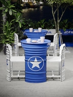 Industrial Style Coffee Shop Courtyard Leisure Area Outdoor Iron Oil Drum Tables and Chairs