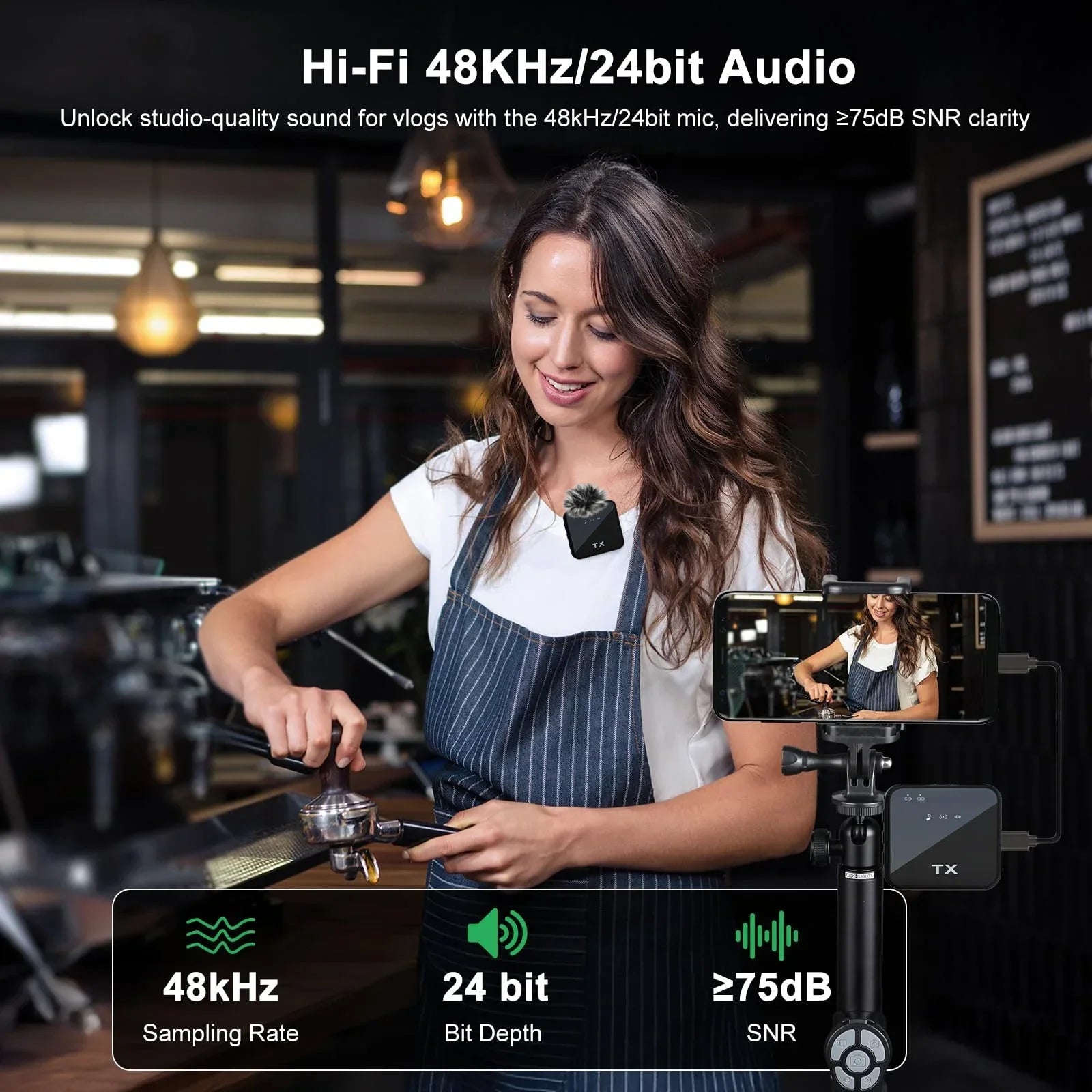 3in1 Wireless Lavalier Microphone for Camera,iPhone,Android,Microphone for Video Recording Recording Podcast Noise Reduction Mic