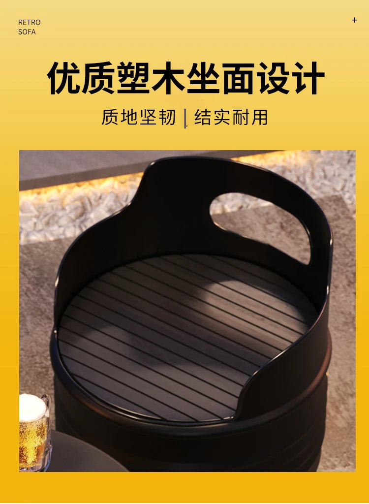 Industrial wind oil drum table and chair combination milk tea barbecue restaurant indoor and outdoor wrought iron furniture can