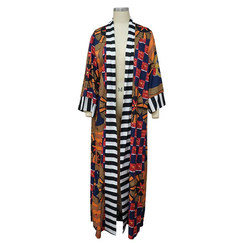 African Dresses for Women African Ethnic Print Loose Long Trench Coat Streetwear Dashiki African Clothes Cardigan African Kimono
