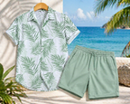 Men's 100% Cotton Beach Shirt and Shorts Set