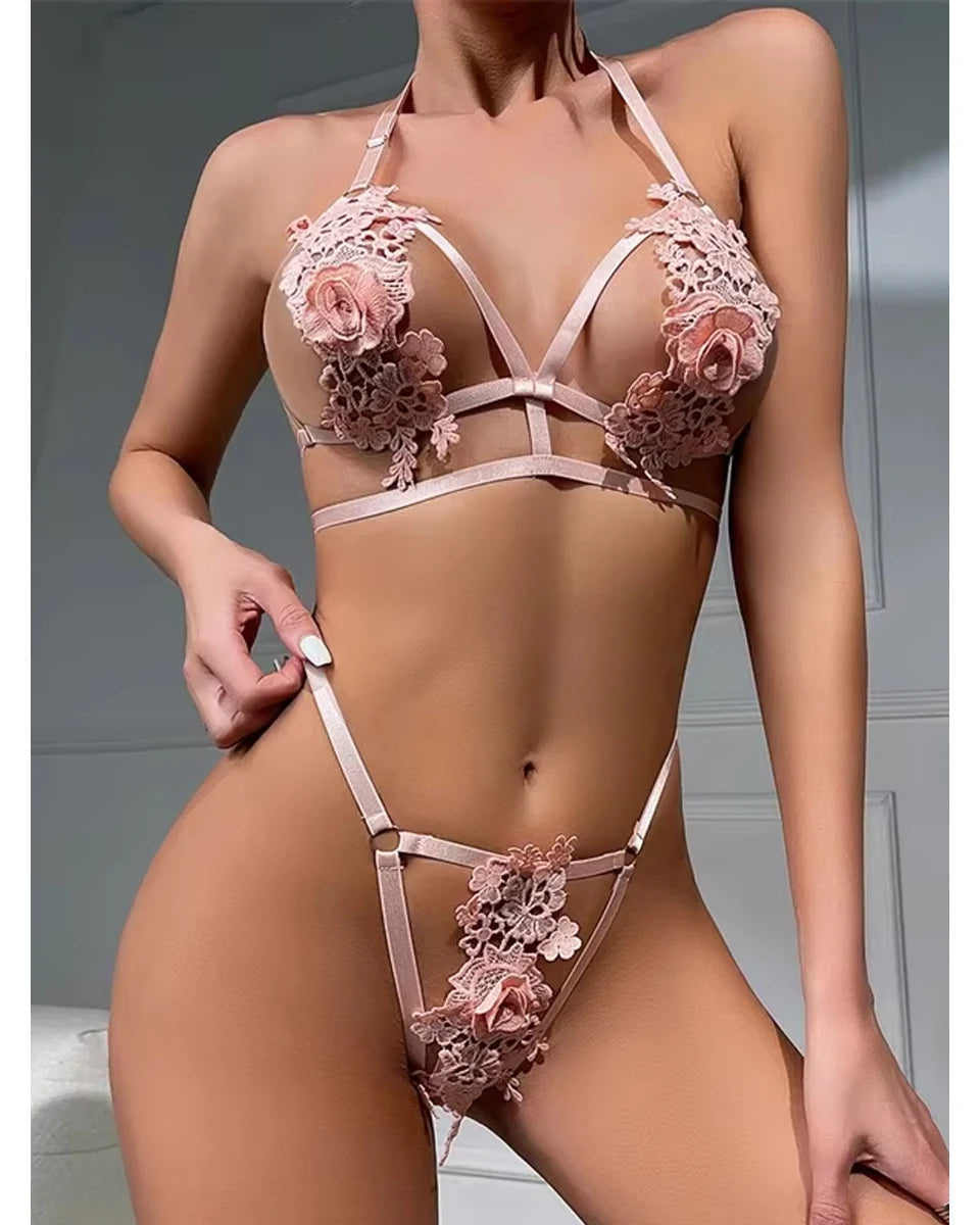 Tornova lingerie set with floral details on a neutral background