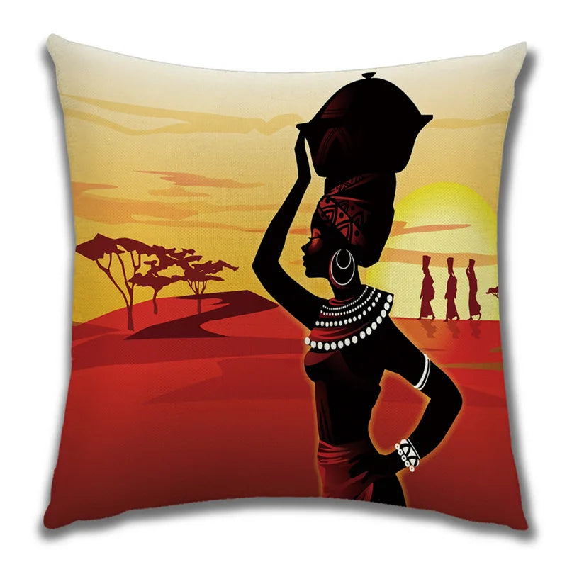 African Costume Clipart Throw Pillow 45x45 Africa Life Collection African Woman Pillowcase Sofa Car Decorative Cushion Cover