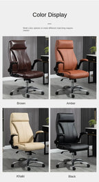 Genuine Leather Boss Chair, Office Chair, Comfortable for Long Periods of Sitting, Can Lie Down for Nap, Computer Swivel Chai