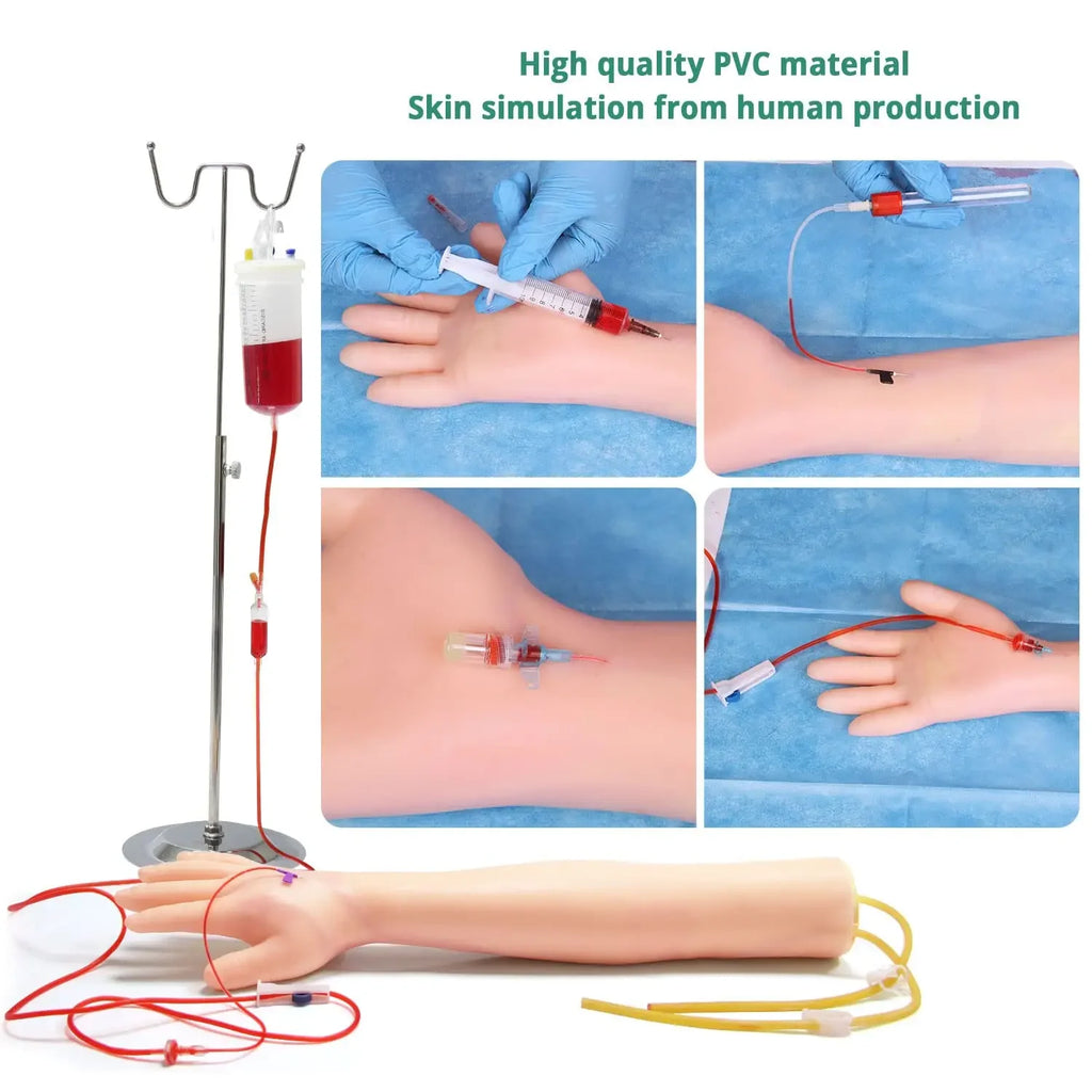 Injection IV Practice Arm Set Phlebotomy Practice Set  with Infusion Stand Nurse Practice PVC Latex Arm for Medical Students