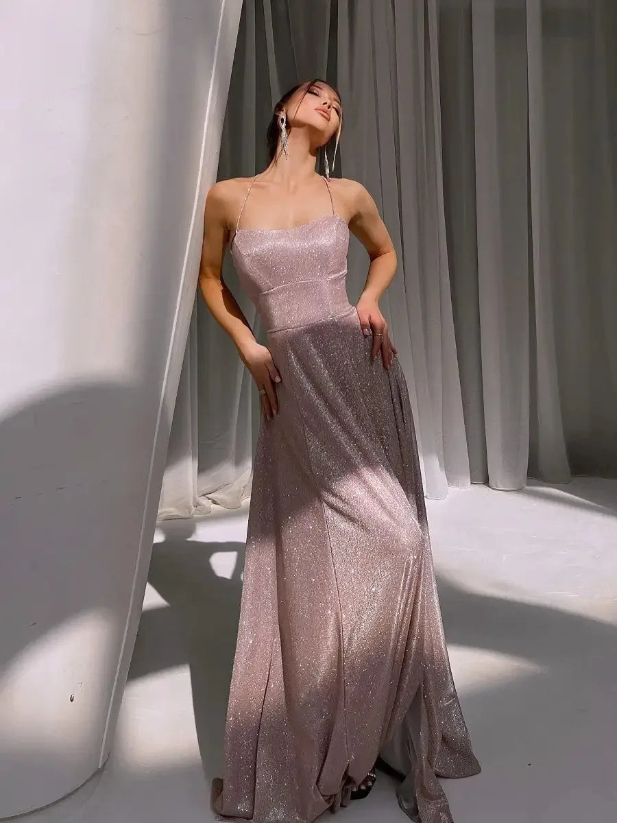 Female Evening Dress Dress 2025 Fashion New Spring And Autumn High Street Suspender Backless Sexy Split Flash Party Banquet