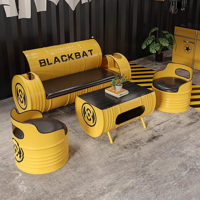 Industrial style sofa coffee table combination Internet celebrity creative bar clear bar milk tea shop table and chair oil drum