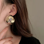 Semi-Round Metal Stud Earrings
