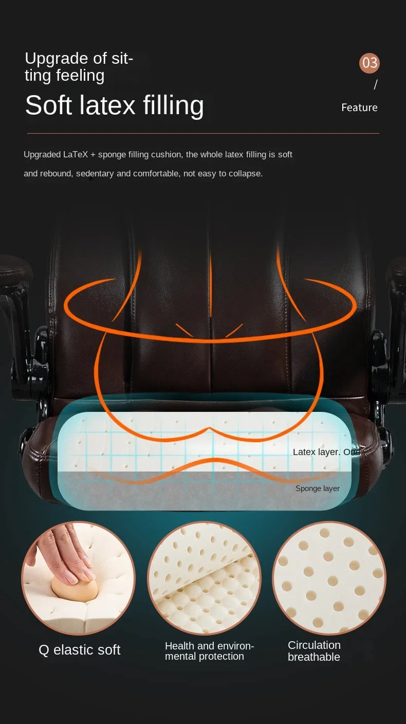 Genuine Leather Boss Chair, Office Chair, Comfortable for Long Periods of Sitting, Can Lie Down for Nap, Computer Swivel Chai