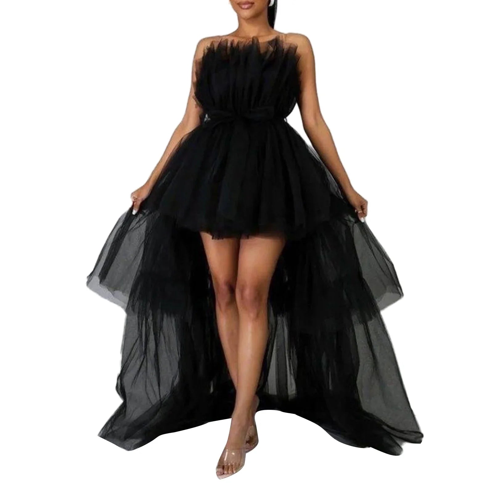 Strapless Mesh & Tulle Gown