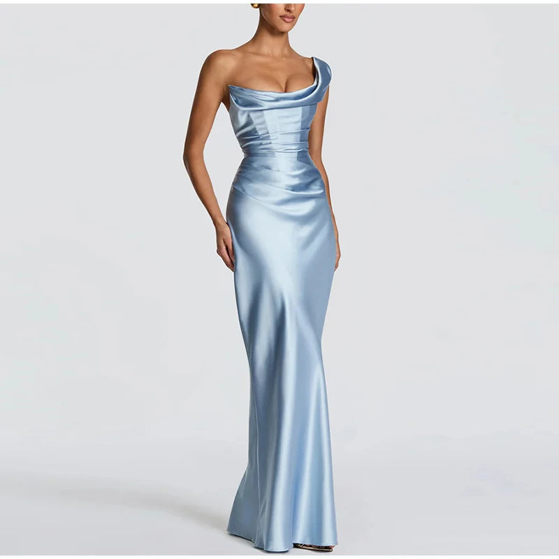 One Shoulder Cowl Neck Maxi Dress