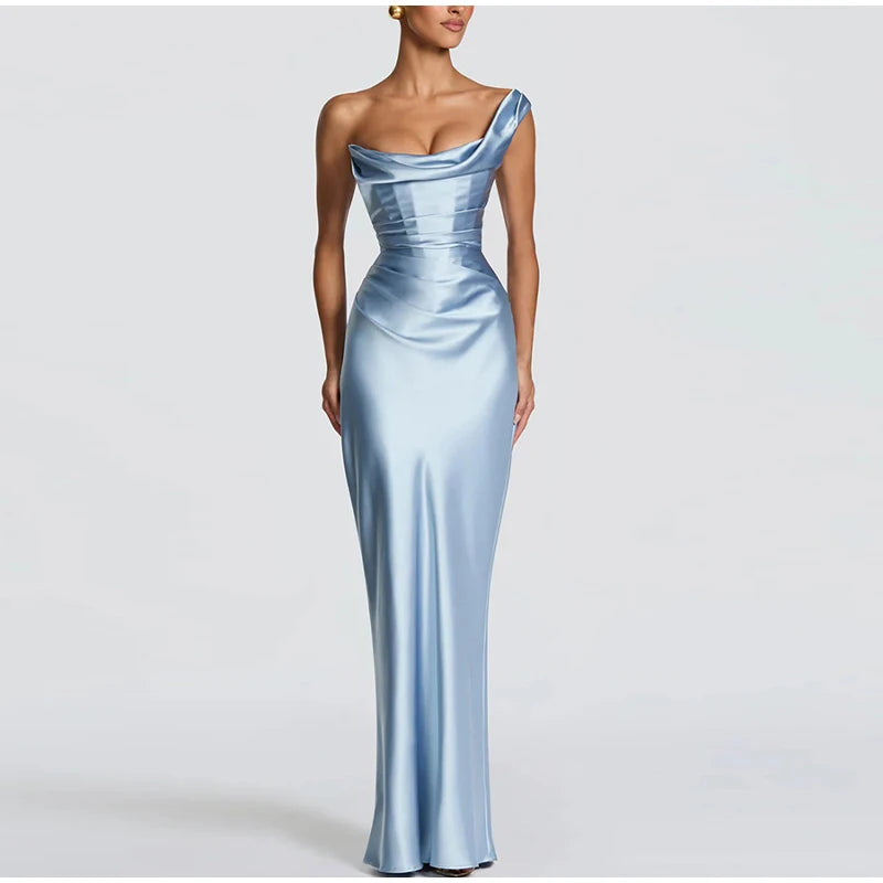 One Shoulder Cowl Neck Maxi Dress