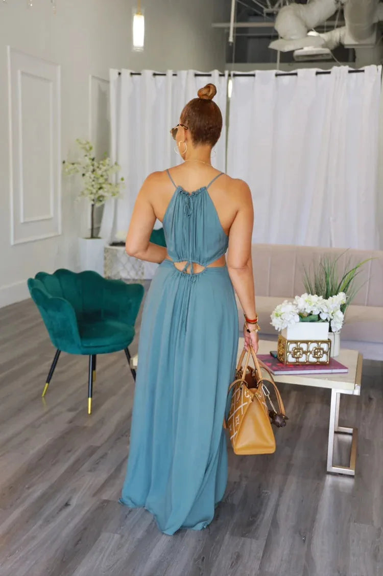 2025 Women's Dress Summer Holiday Solid Long Dresses Sexy Drawstring Lace Up Sleeveless Vestidos Para Mujer Club Party Outfits