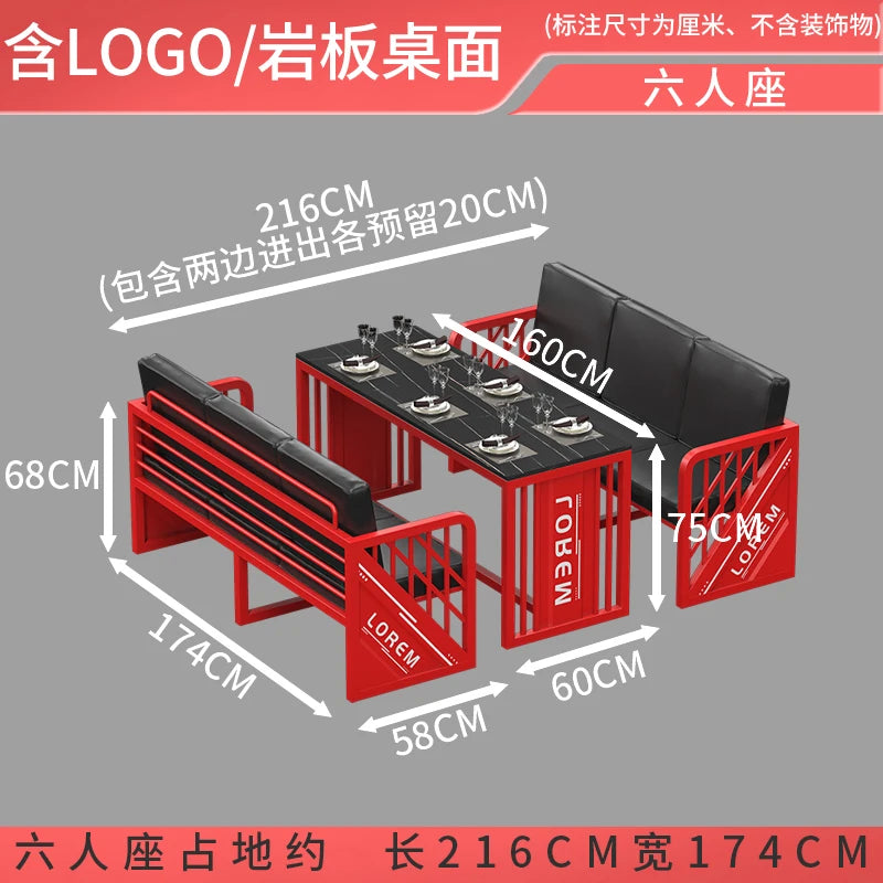 Industrial style booth bar Qingba retro wrought iron sofa coffee barbecue shop commercial restaurant dining table and chair