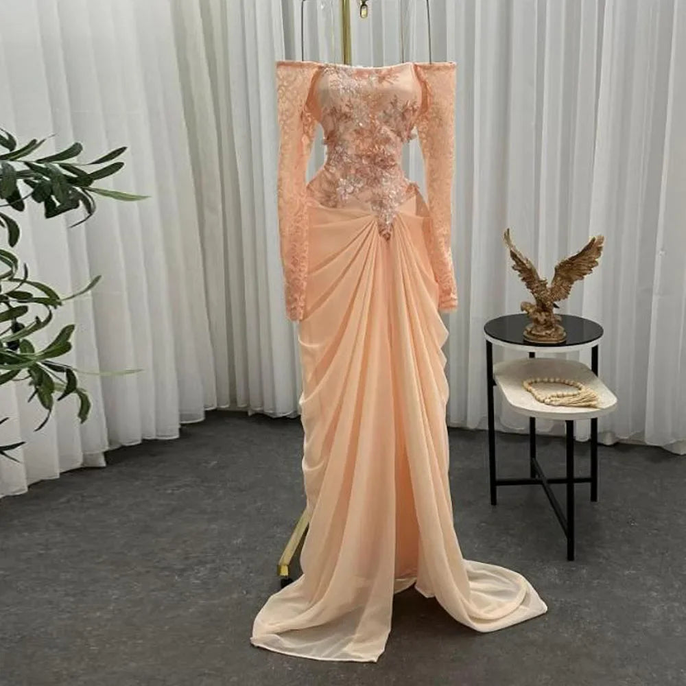 Appliques Prom Dress 2025 Pleated Customized Draped Evening Dresses Off the Shoulder with Lace Chiffon Mermaid Birthday Dresses