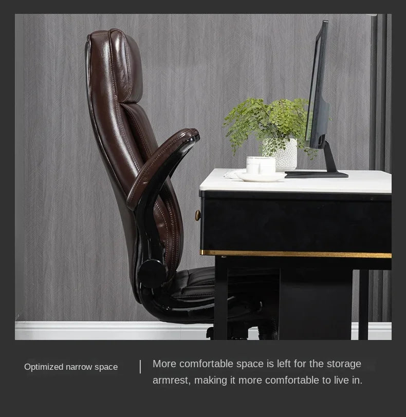 Genuine Leather Boss Chair, Office Chair, Comfortable for Long Periods of Sitting, Can Lie Down for Nap, Computer Swivel Chai