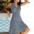 Dresses for Women 2025 Casual Plus Size Women's Floral Wrap V Neck Midi Dress A Line Swing Cap Sleeve Midi Vestidos De Fiesta